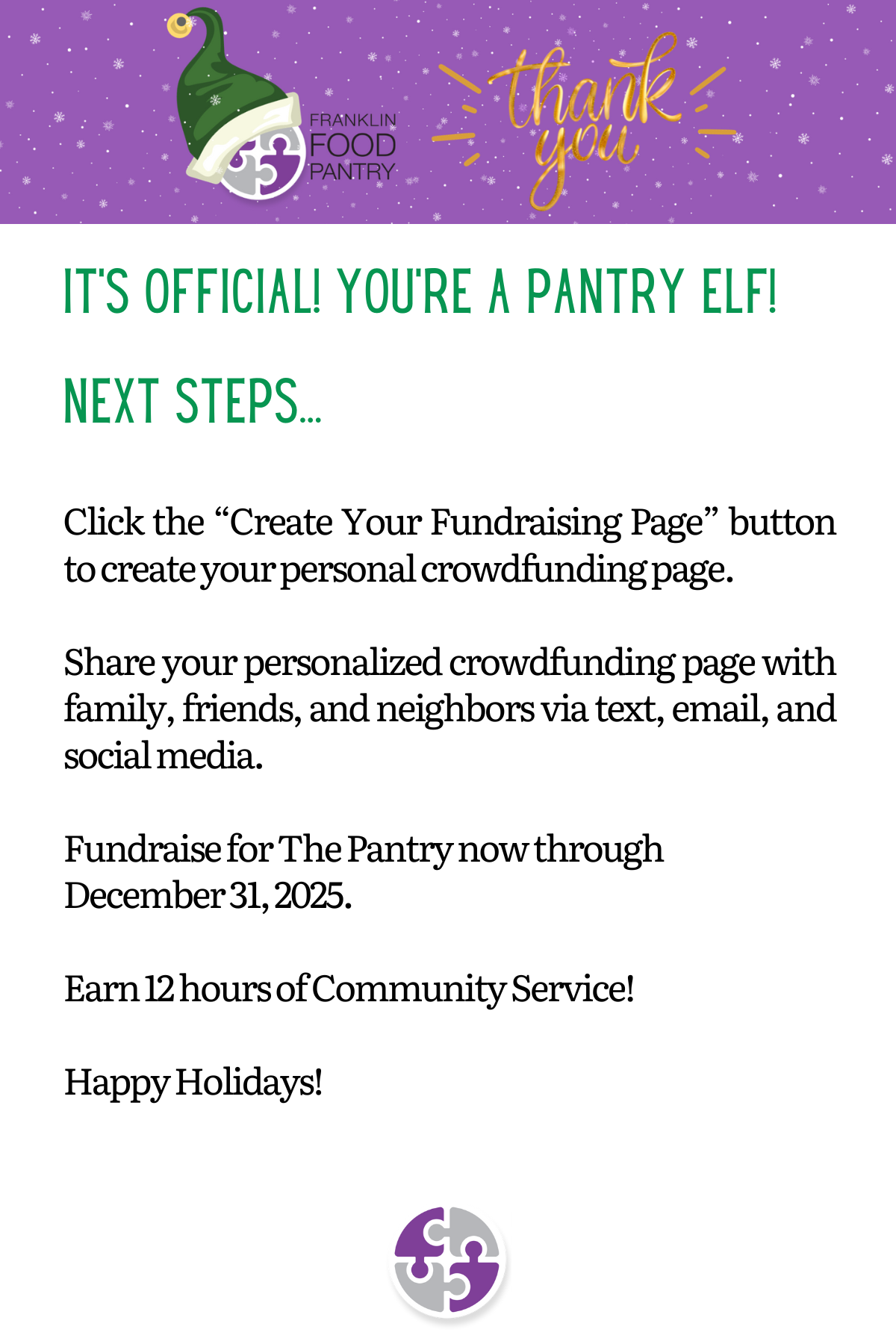 Pantry Elves Campaign 2024 Food Pantry volunteers handing basket of fruit