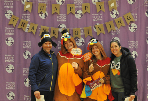 People dressed up like turkeys to run the Franklin Turkey Trot